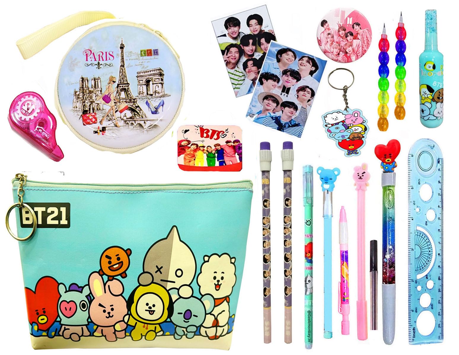 SHUDAUSHI Polyester 20Pcs Bts Theme Stationery Set For Kids,Bt-21,Bts A5 Size Large Capacity Pencil Pouch Storage,Travel,Cosmetic Pouch With Bts Stationery Birthday Gift (Style 4, Multicolor) (B0CVS1XHKQ) Amazon Price History, Amazon Price Tracker