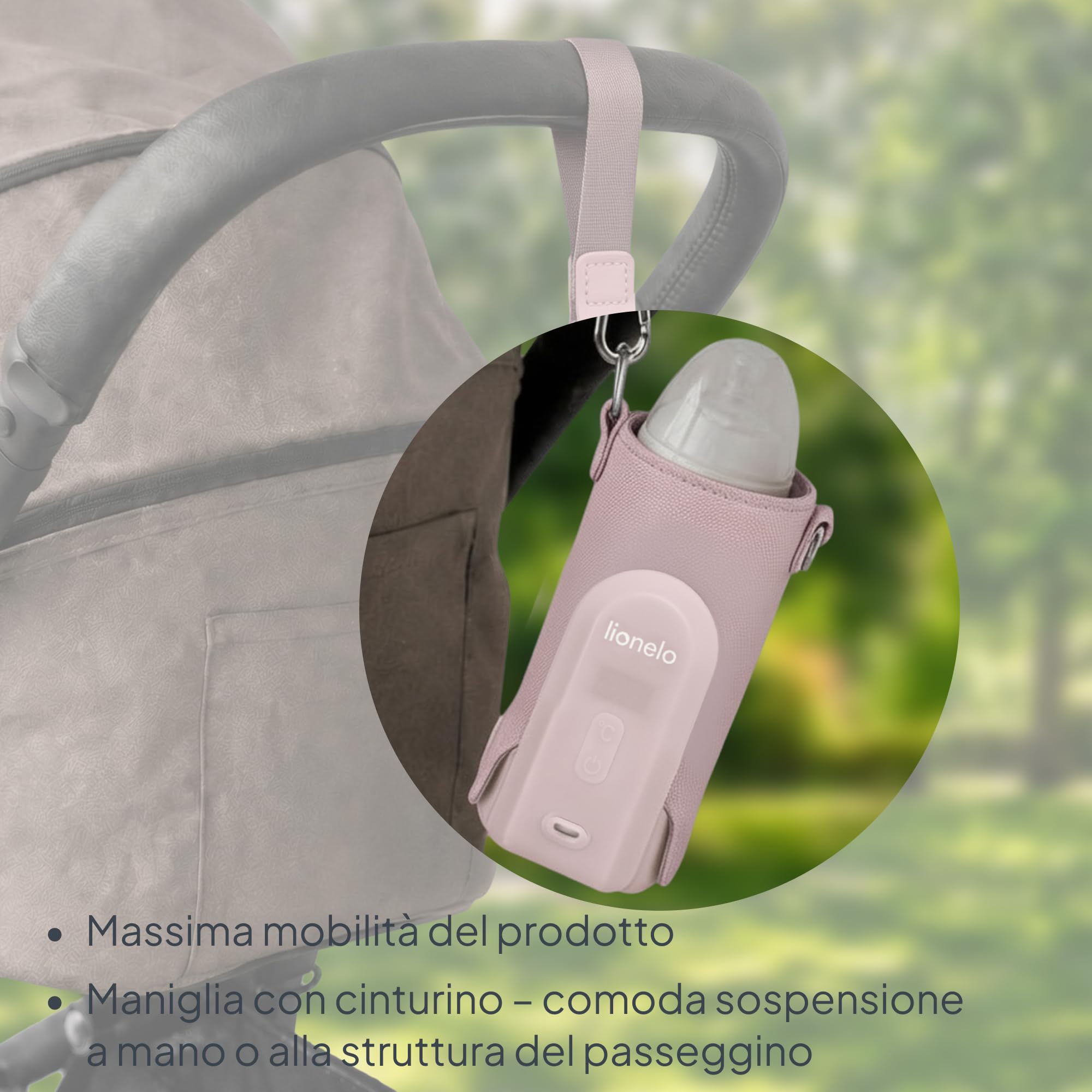 LIONELO Thermup Go Evo Scaldalatte Portatile per biberon per Neonati, Mantiene Liquidi caldi, 5 Temperature operative da 38 a 50°C Ricarica USB-C, Fino a 9 Ore di Funzionamento