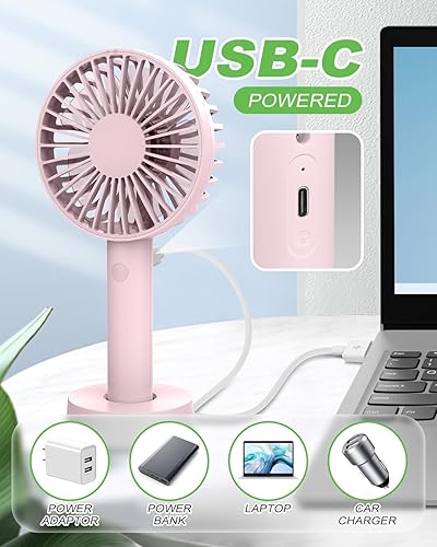 Miniatura 3 de Mini ventilador portátil de mano, funciona con batería recargable, velocidades ajustables, de mano personal para niñas, mujeres, niños, al aire