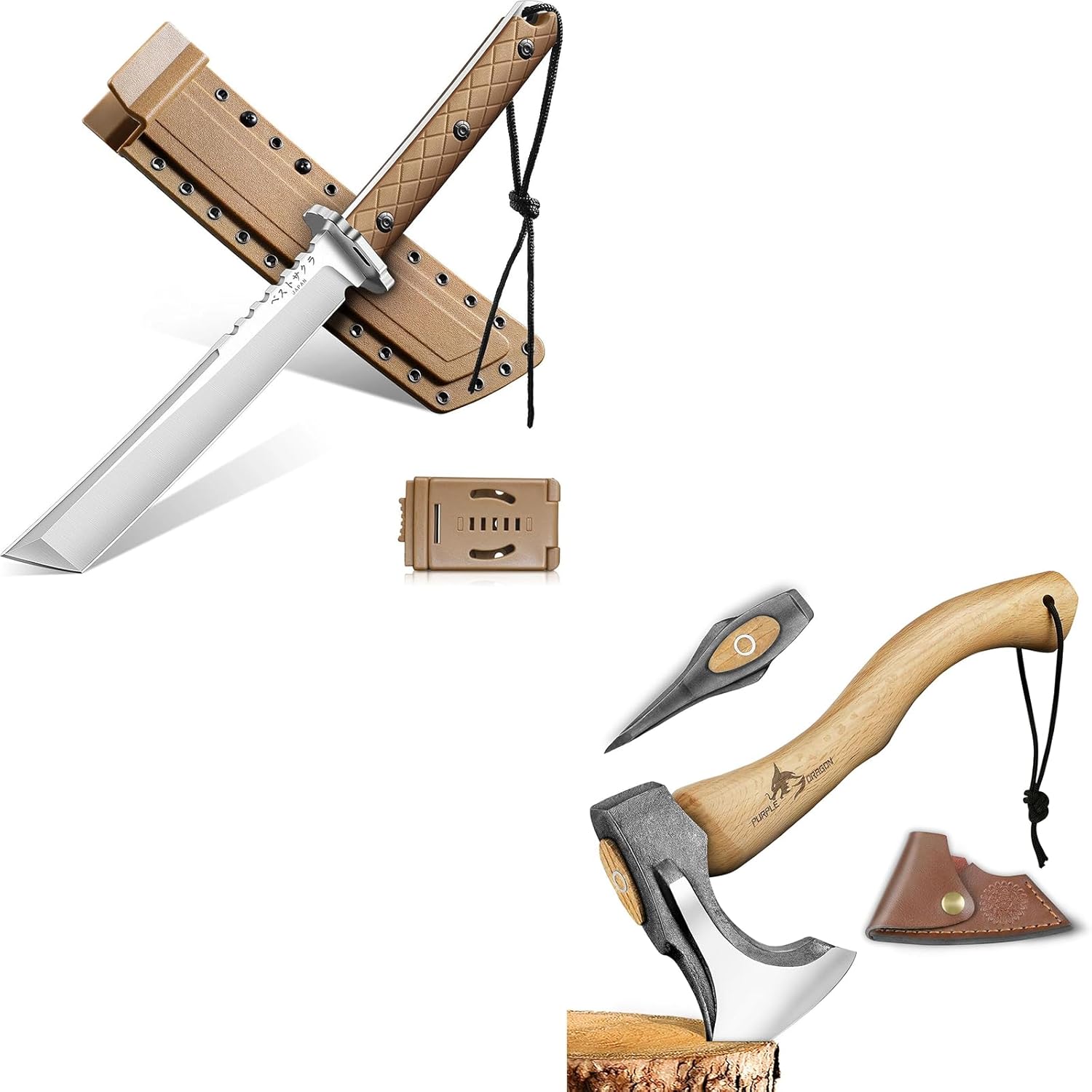 Purple Dragon Camping Hatchet -Japanese Tanto Knife