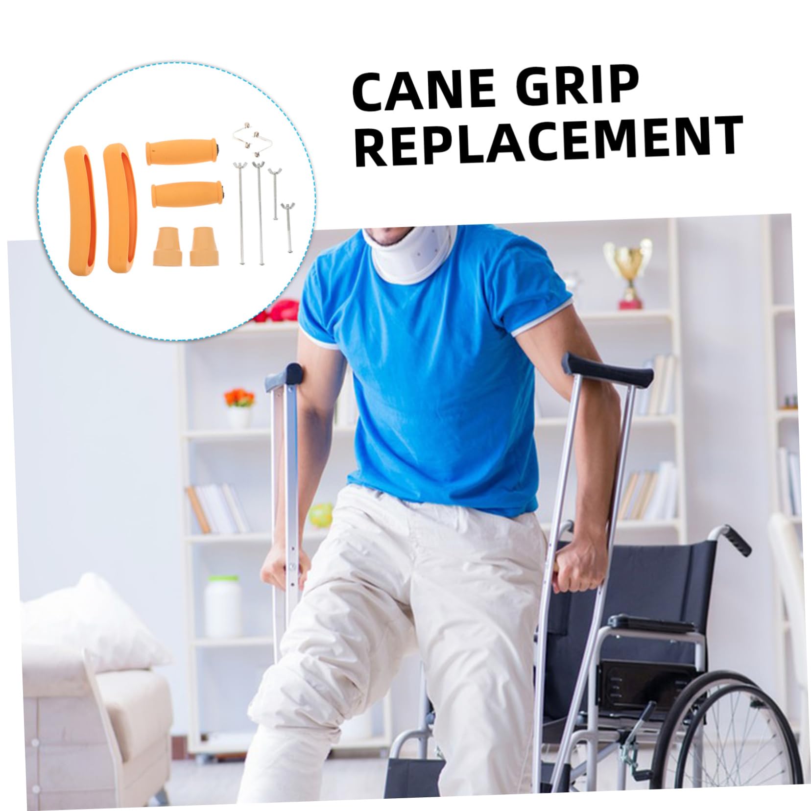 SHINEOFI Juego de Repuestos para Muletas Almohadillas para Axilas y Empuñaduras Antideslizantes de Goma, Diseño Ergonómico para Ayudas para Caminar