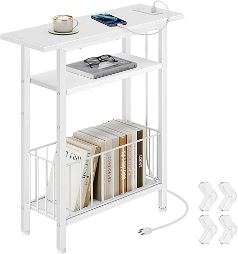 Vista 9 de Vagusicc Mesa auxiliar estrecha, mesa auxiliar delgada de 3 niveles para sofá, mesas auxiliares pequeñas para espacios pequeños, mesa auxiliar
