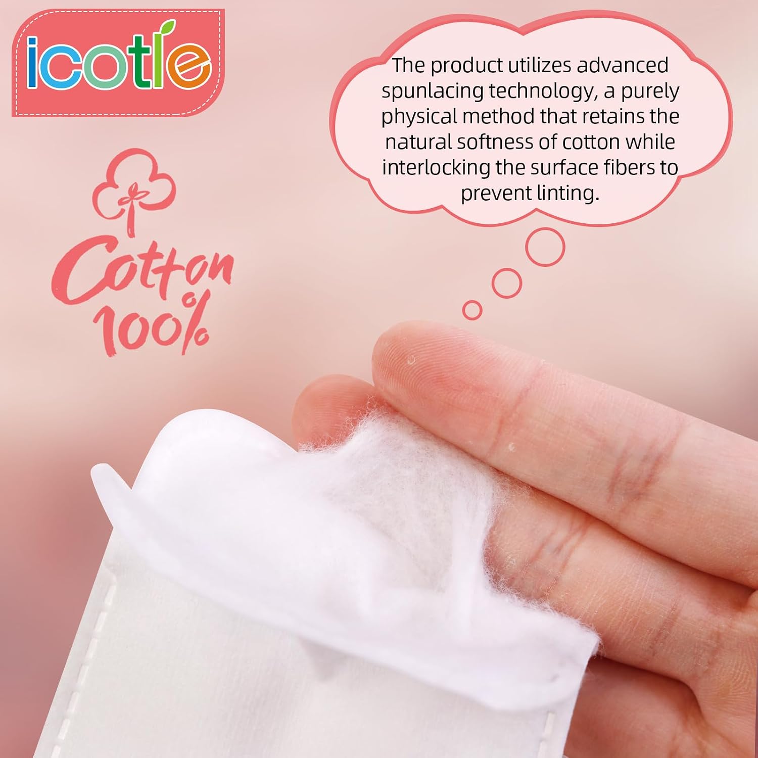200-Count Eye Cotton Pads 100% Cotton Ultra Soft Square Cotton Pads, Spunlace Purely Physical Technology, Makeup Remover Pads for Facial Cleansing on All Skin Types