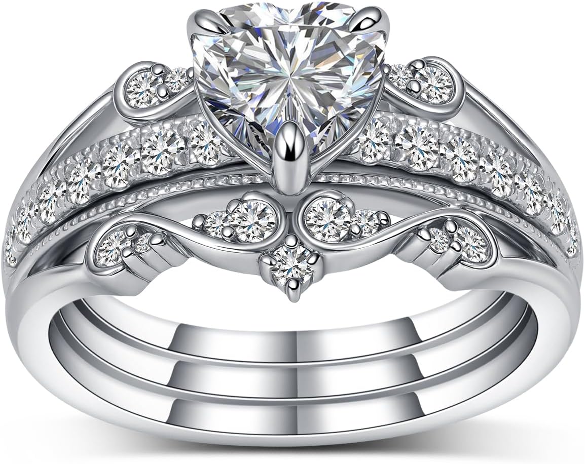2 Carat(ctw) Heart-Cut Moissanite Engagement Rings Sets for Women,925 Sterling Silver Infinity Wedding Rings Sets,Bridal Ring Set for Anniversary Birthday | 3 Pieces