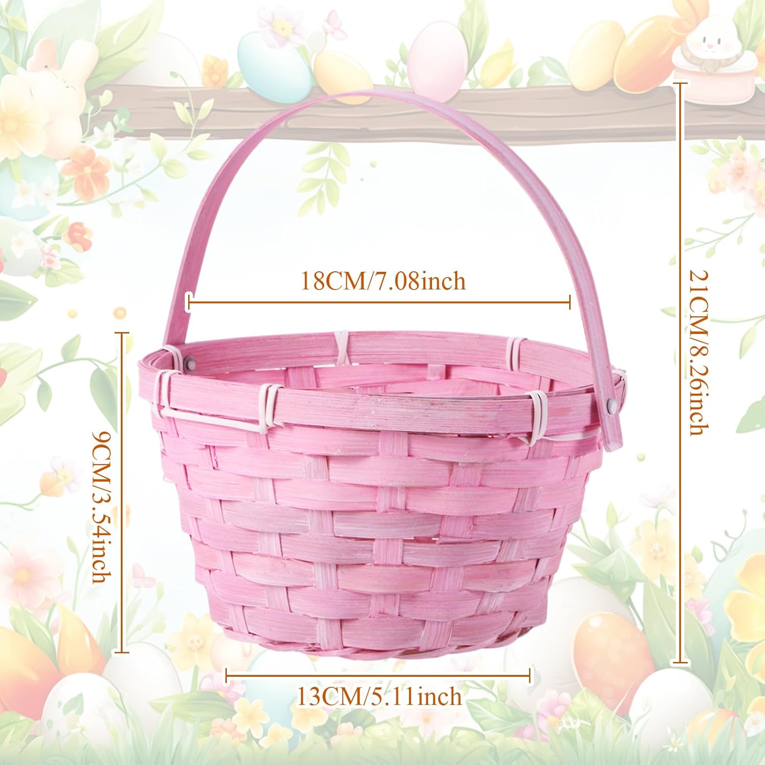 Yulejo Easter Woven Bamboo Basket Round Small Woven Basket with Handle Buckets for Easter Egg Hunt Picnic Party Supplies Birthday Decoration(6 Pieces, Lovely)