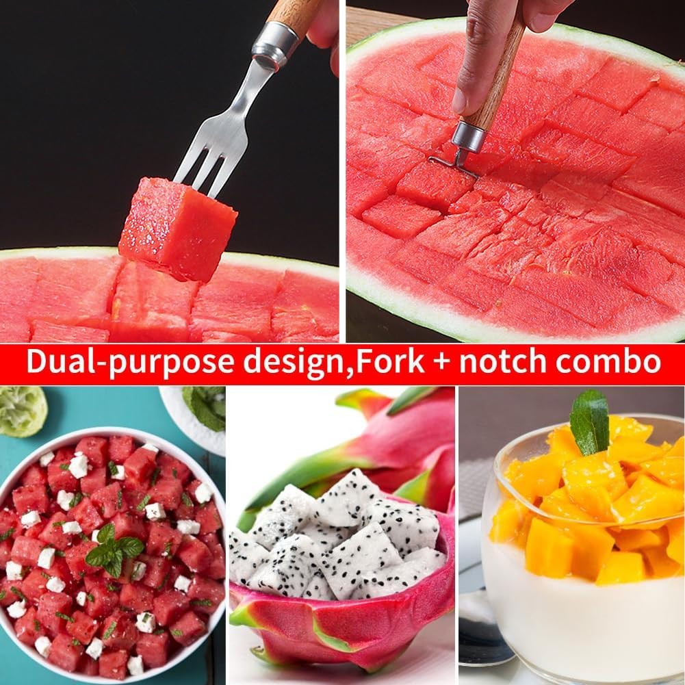 fruit forks，Dinner Forks,Stainless Steel Forks Watermelon Slicer Cutter 2 In 1 Watermelon Fork Stainless Steel Fruit Forks Wooden Handle For Watermelon Fruits Diy Salads (Color : L)