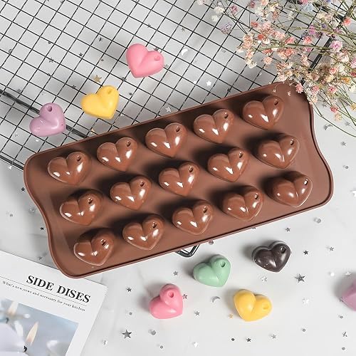 Pack of 2 Silicone Chocolate Moulds, Heart 15 Cavities, Non-Stick Coating Chocolate Mould, Silicone Mould, Chocolate, Chocolate Mould for Chocolate, Gummy, Sweets, Ice Cubes - 4