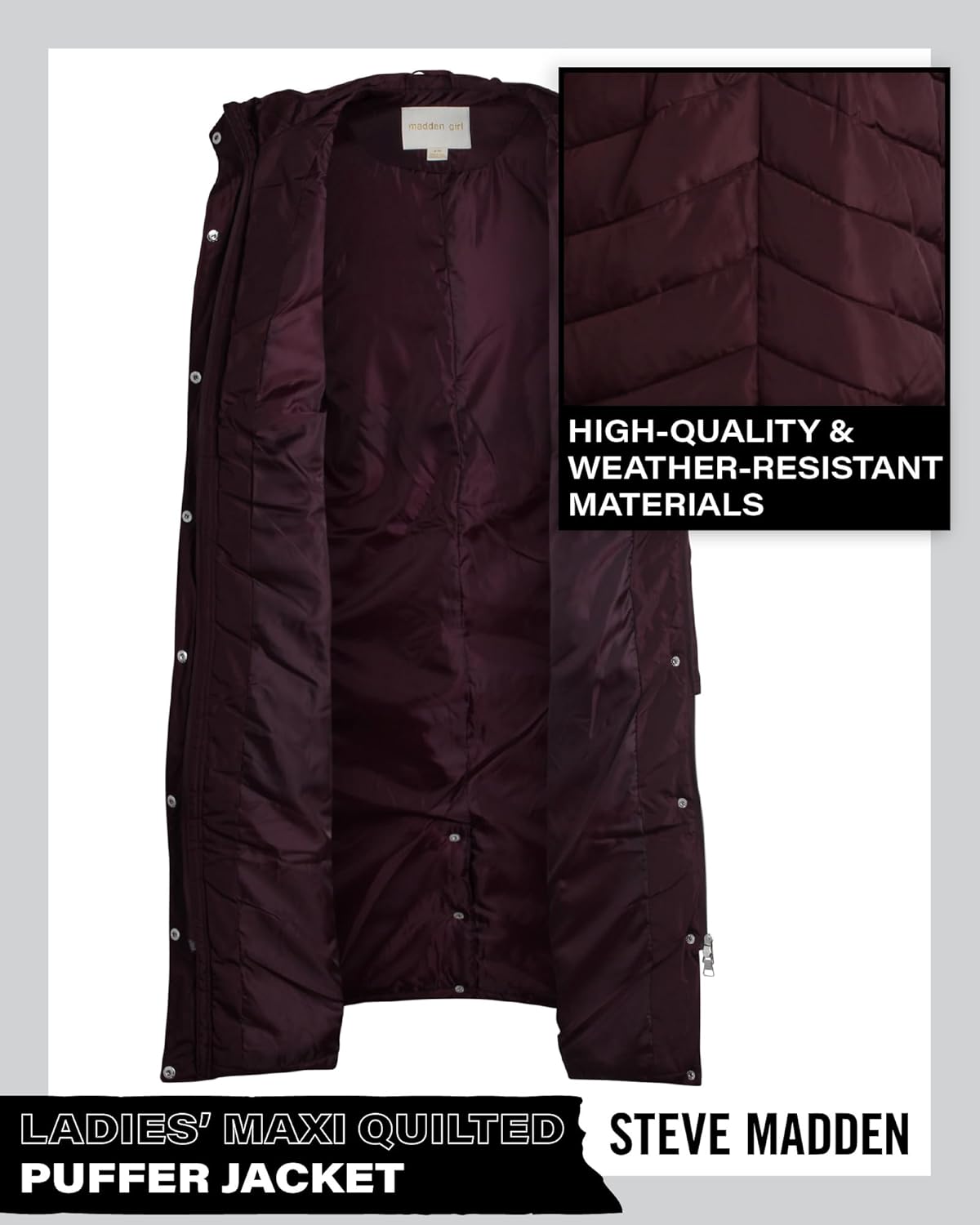 Madden Girl Womens Maxi Puffer Winter Coats - Long Quilted Jackets for Women Weather Resistant Puffer Parka Hooded Jacket - Image 4