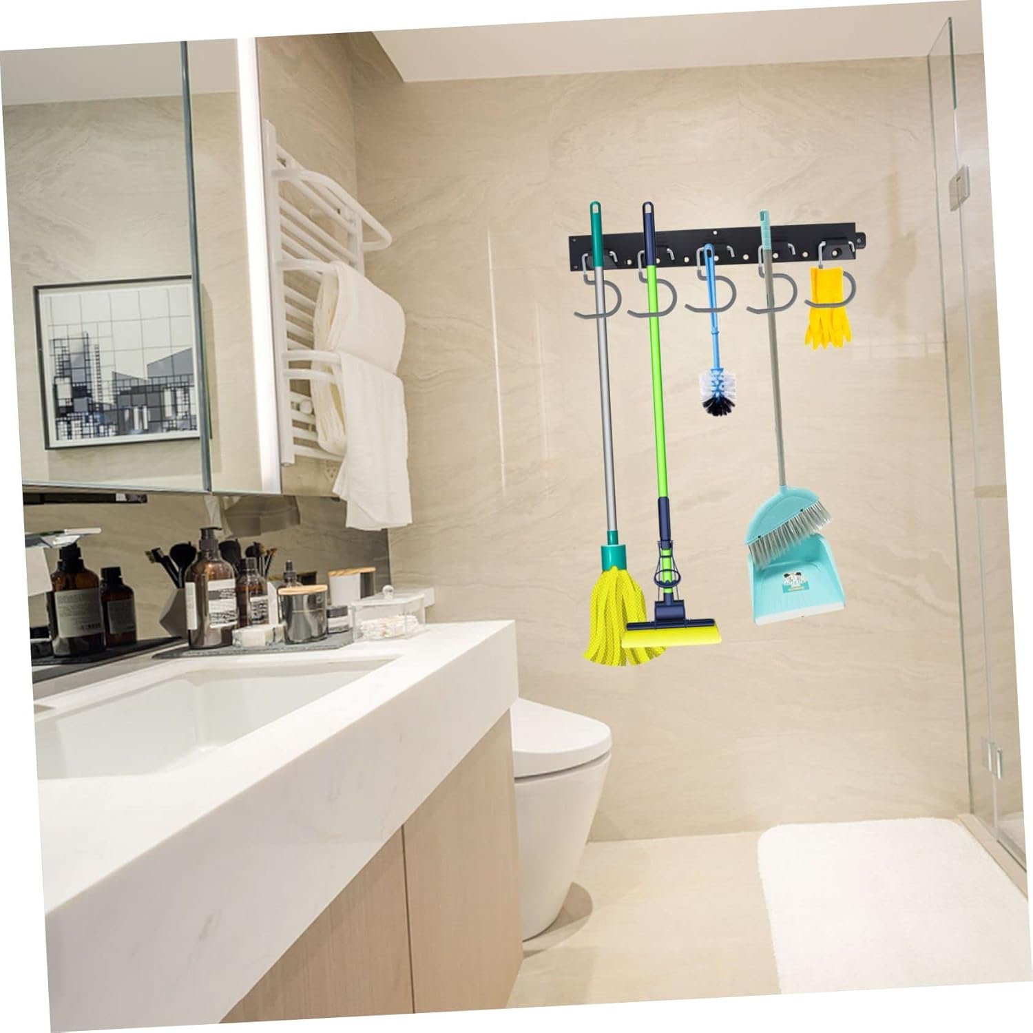 ARTIBETTER Wall Mount Garage Organizer Tool Hanger for Garage Wall Tool Hangers Broom Holder Metal Plastic Hooks Garden Storage