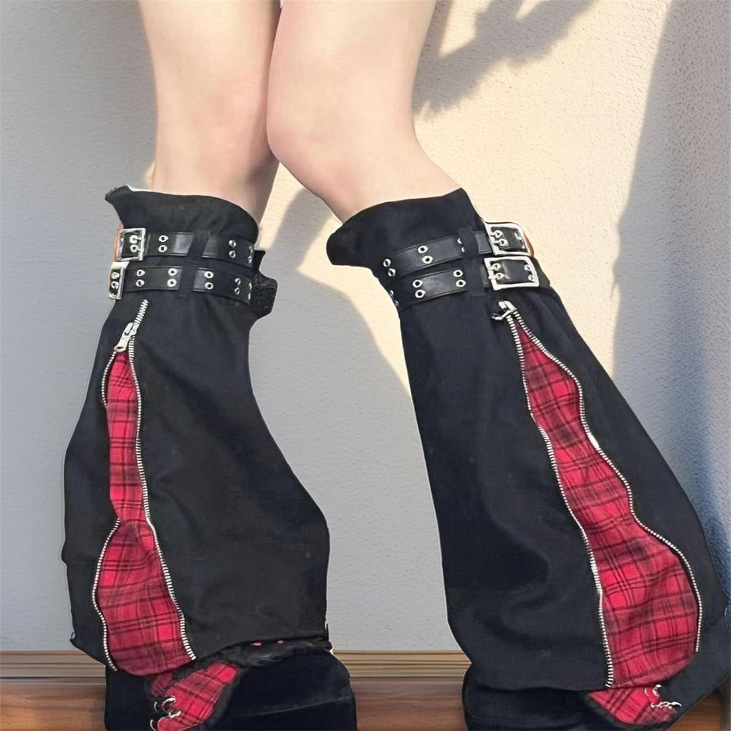 Goth Leg Warmers Women Cyber Punk Denim Flared Plaid Grunge Rave