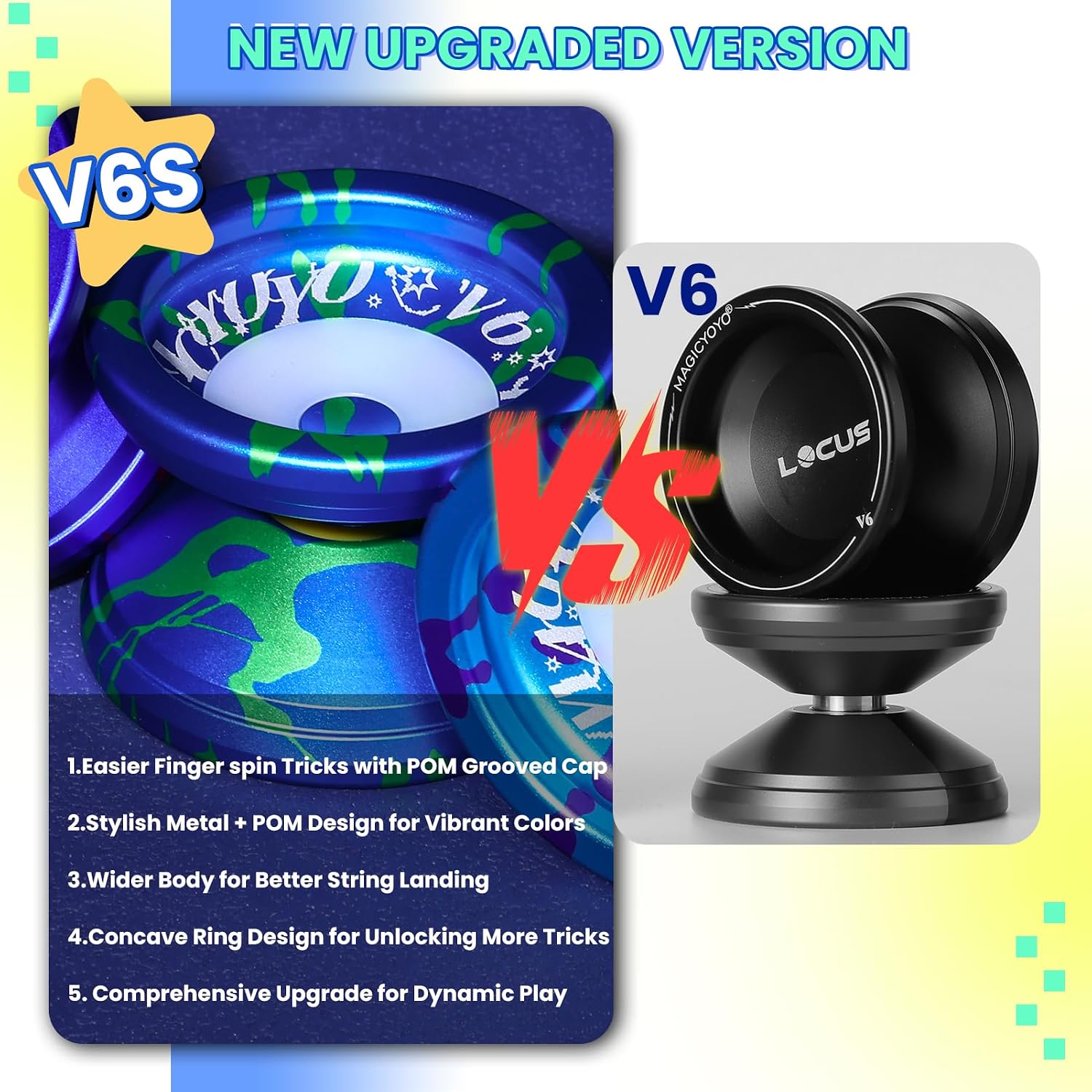 MAGICYOYO V6S LOCUS Professional YoYo - Dual Mode Responsive/Unresponsive Trick Yoyo for All Skill Levels (Kids to Advanced) with Fingerspin Design, 12 Extra Strings & Accessories Kit (Blue Green)