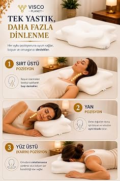 Visco Planet Ortopedik Visco Boyun Yastığı Memory Foam Boyun Destekli Ergonomik Uyku Yastığı 62x42x13/10 cm