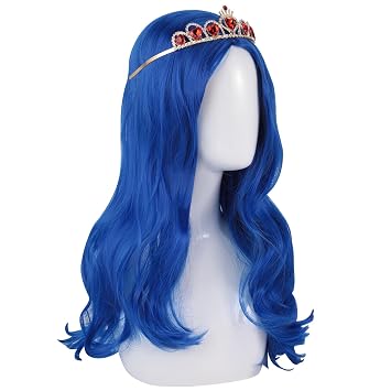 Evie Wig Descendants 3 Costumes Wigs Cosplay Wig with Crown for Halloween Costumes and Party Blue