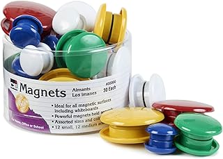 Charles Leonard Round Magnets Combo Pack, 12 Small, 12 Medium and 6 Large, Assorted Colors, Tub of 30 Magnets (35930)