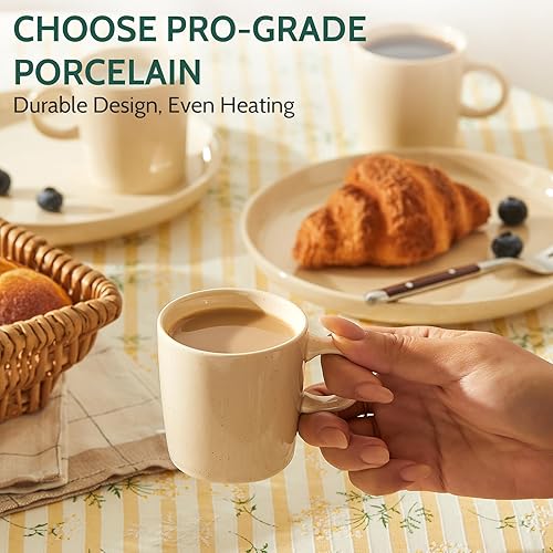 Vista 19 de Sweese Juego de 4 tazas de café expreso de porcelana de 3.5 onzas, tazas de café, tazas demitasse, color blanco