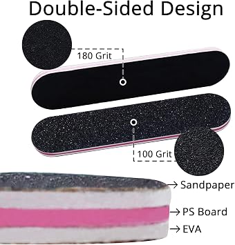 12Pcs Double Sided Emery Boards Nail Files, 100/180 Grit Nail Files