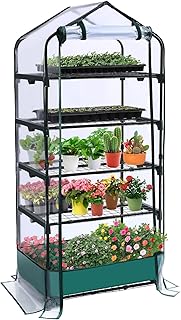 5 Tier Mini Greenhouse for Indoor Outdoor, Portable Green House with Durable PVC Cover and Shelves for Seedling, Heavy Duty Greenhouse with Waterproof Mat and Cover Tape, Gardening Gifts for Women Men