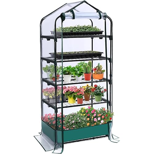 5 Tier Mini Greenhouse for Indoor Outdoor, Portable Green House with Durable PVC Cover and Shelves for Seedling, Heavy Duty Greenhouse with Waterproof Mat and Cover Tape, Gardening Gifts for Women Men