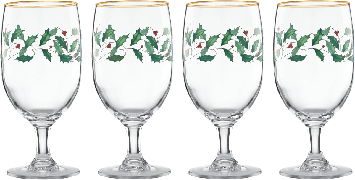 Lenox Holiday Christmas Glass Tumblers, Set of 4 | dishwasher safe | iced beverage glassware, drinking glasses | 14oz, gift for women, glass cups gift set