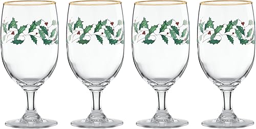 Lenox Vasos altos con diseño navideño, Juego de 4 vasos para bebidas frías, Transparente Multi