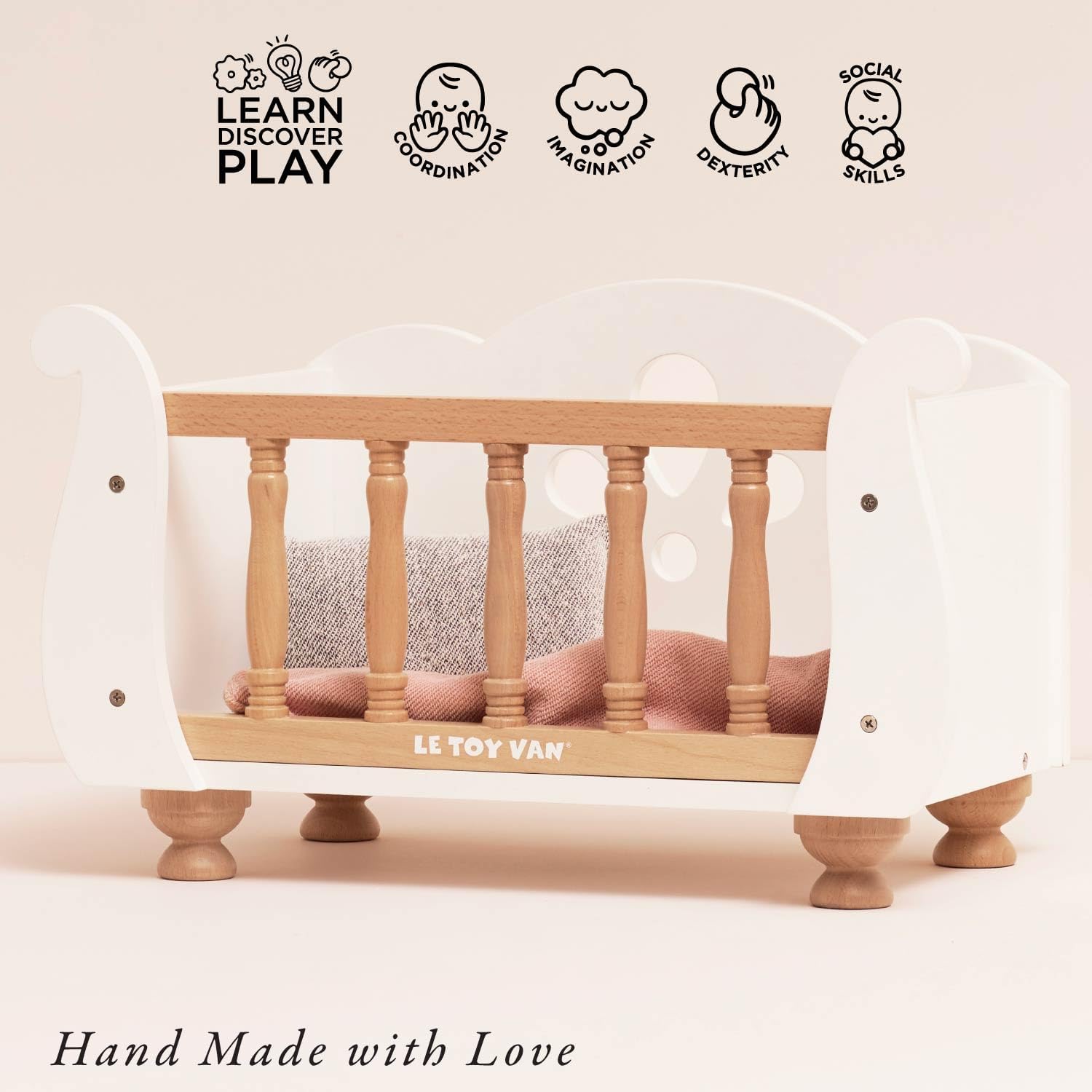 Le Toy Van - Educational Wooden Toy Role Play Beautiful Sleigh Doll Cot & Crib | Girls Pretend Play Toy Pram Playset - for Ages 3+