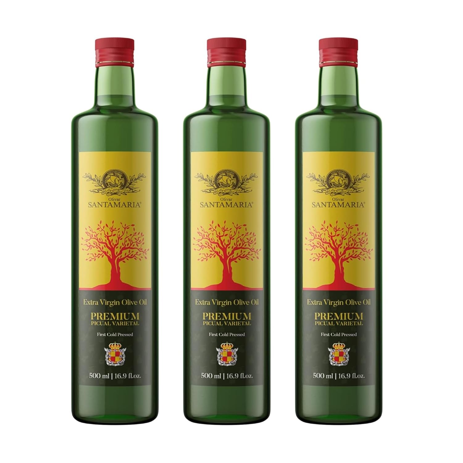 Olivar Santamaria | Extra Virgin Olive Oil | Premium Picual Variety Finishing Oil | Award Winning | First Cold Pressed | Spain | High Polyphenol | Perfect for Salad Dressings | Cooking | Frying & Marinades | 16.9 Fl Oz (500 ml) (Pack of 2)
