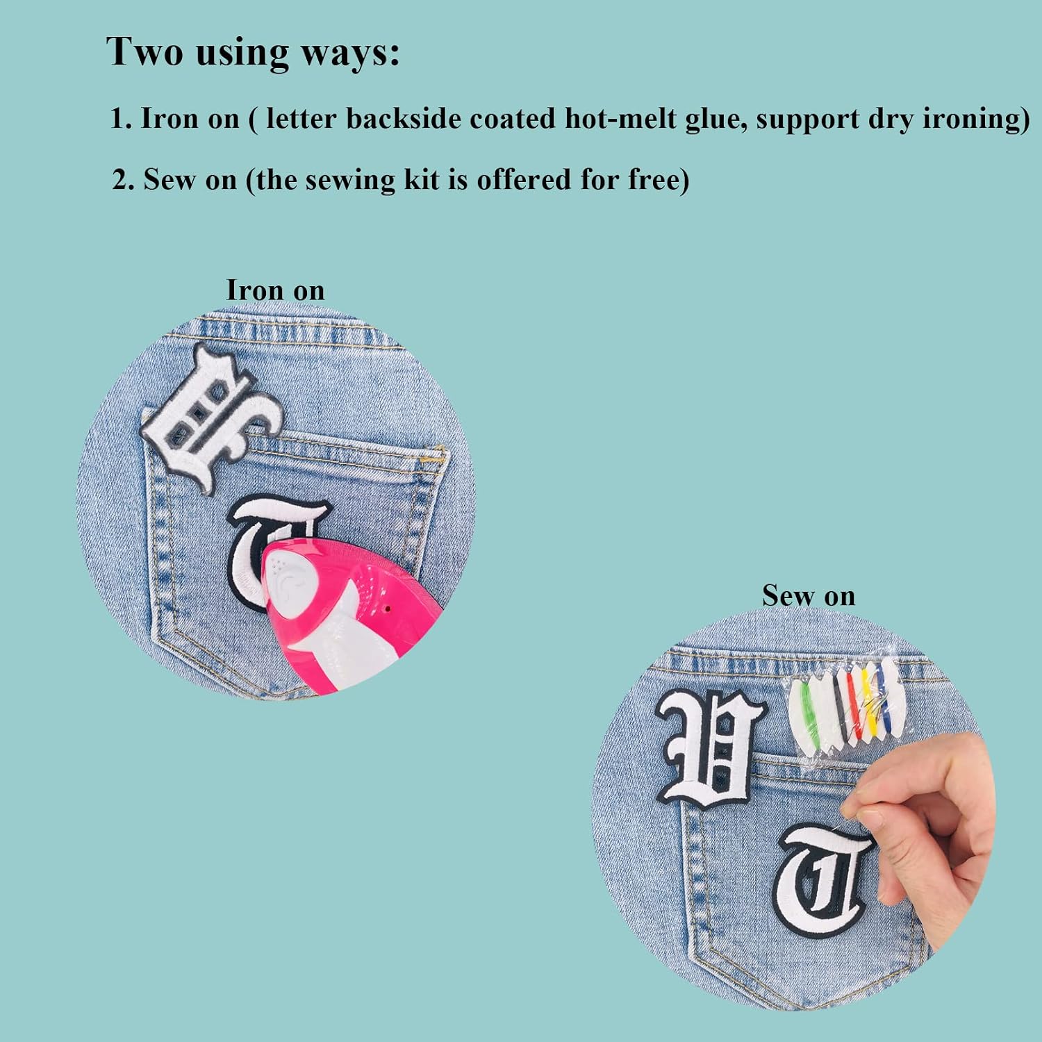 Gothic Old English Iron on Letter Patches White A 2" Embroidered Heat Transfer/Sew on Varsity Initial Vintage Alphabet Felt Letters Monogram Custom Name Patch for Clothing Letterman Jacket image 5