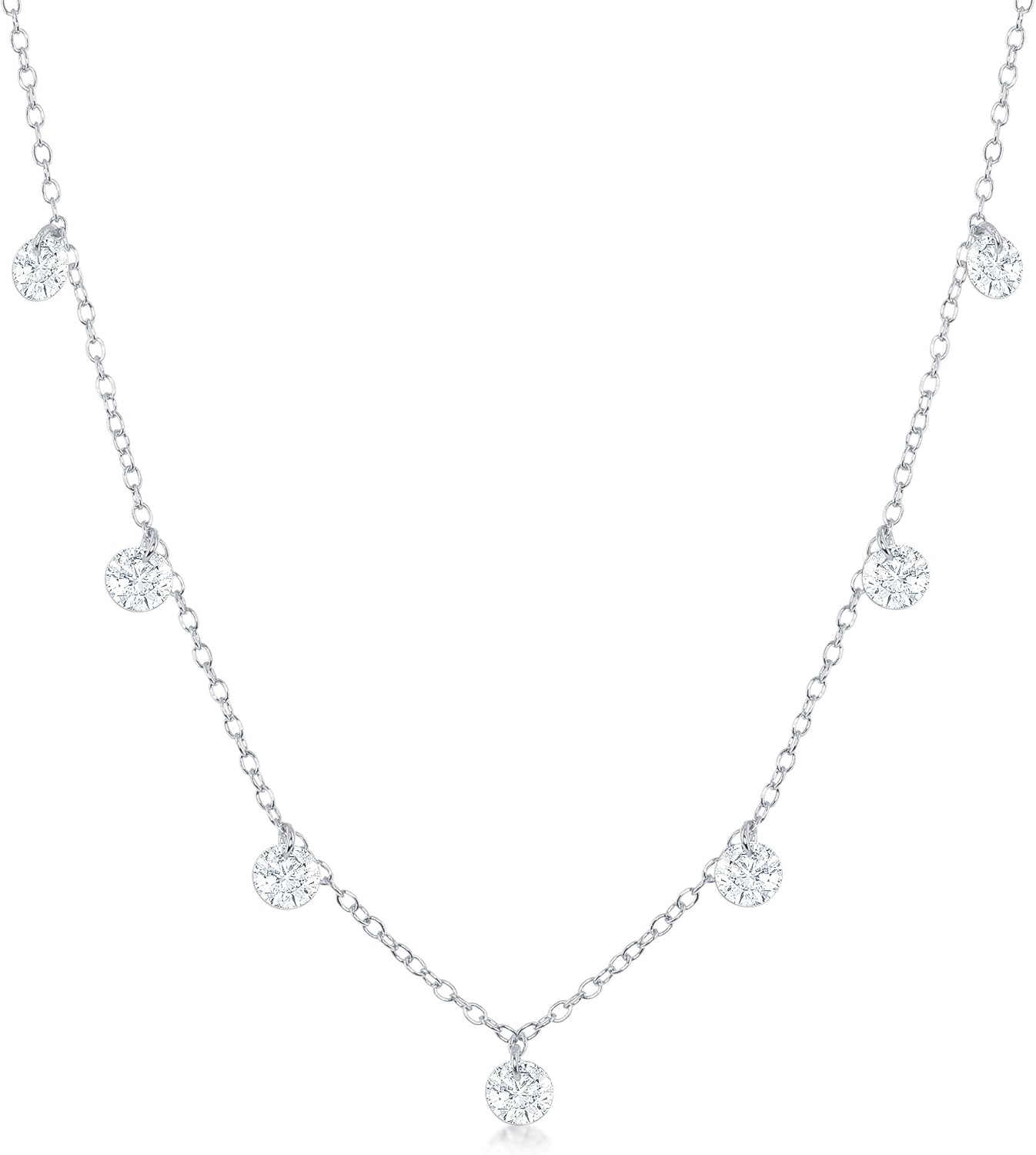 Sterling Silver or Rose Tone High Polish Dangling Cubic Zirconia 16+2" Necklace