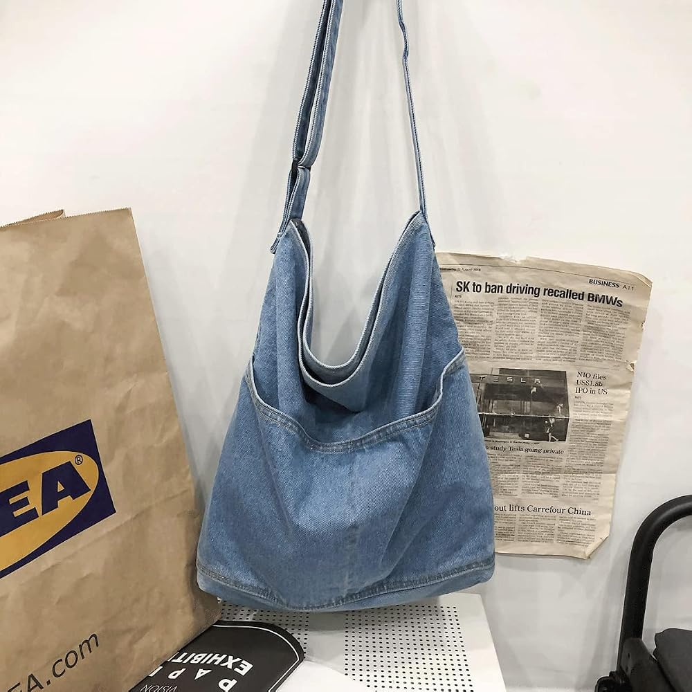 Buy Denim Shoulder Bag Canvas Messenger Bag for Women Men Tote Bag