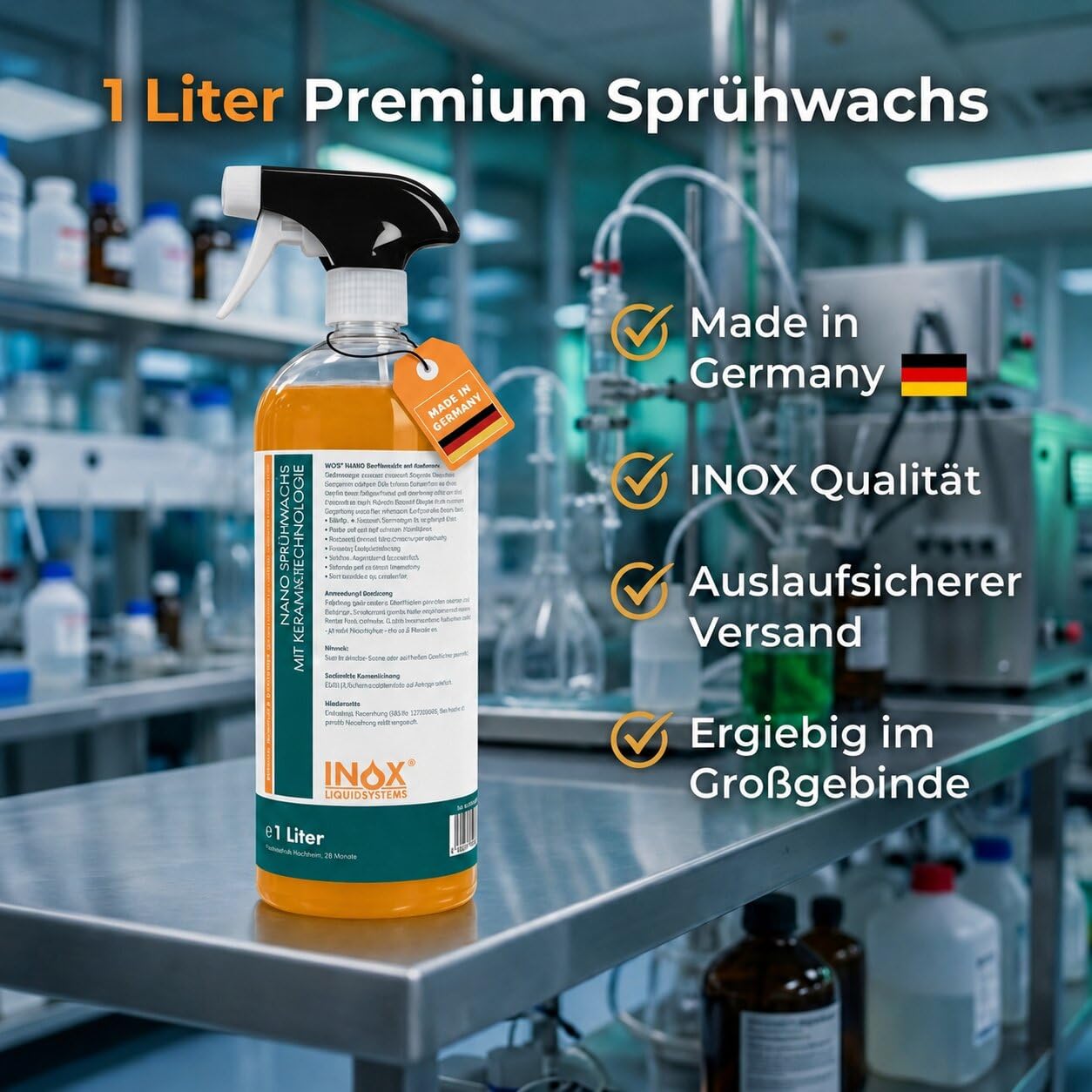 INOX® - Premium Sprühwachs 6x1L Spray mit sofort Abperleffekt | Spray Wax Autopflege Versiegelung | Lackpflege und Sprühversiegelung | Glanz & Schutz für alle Lacke