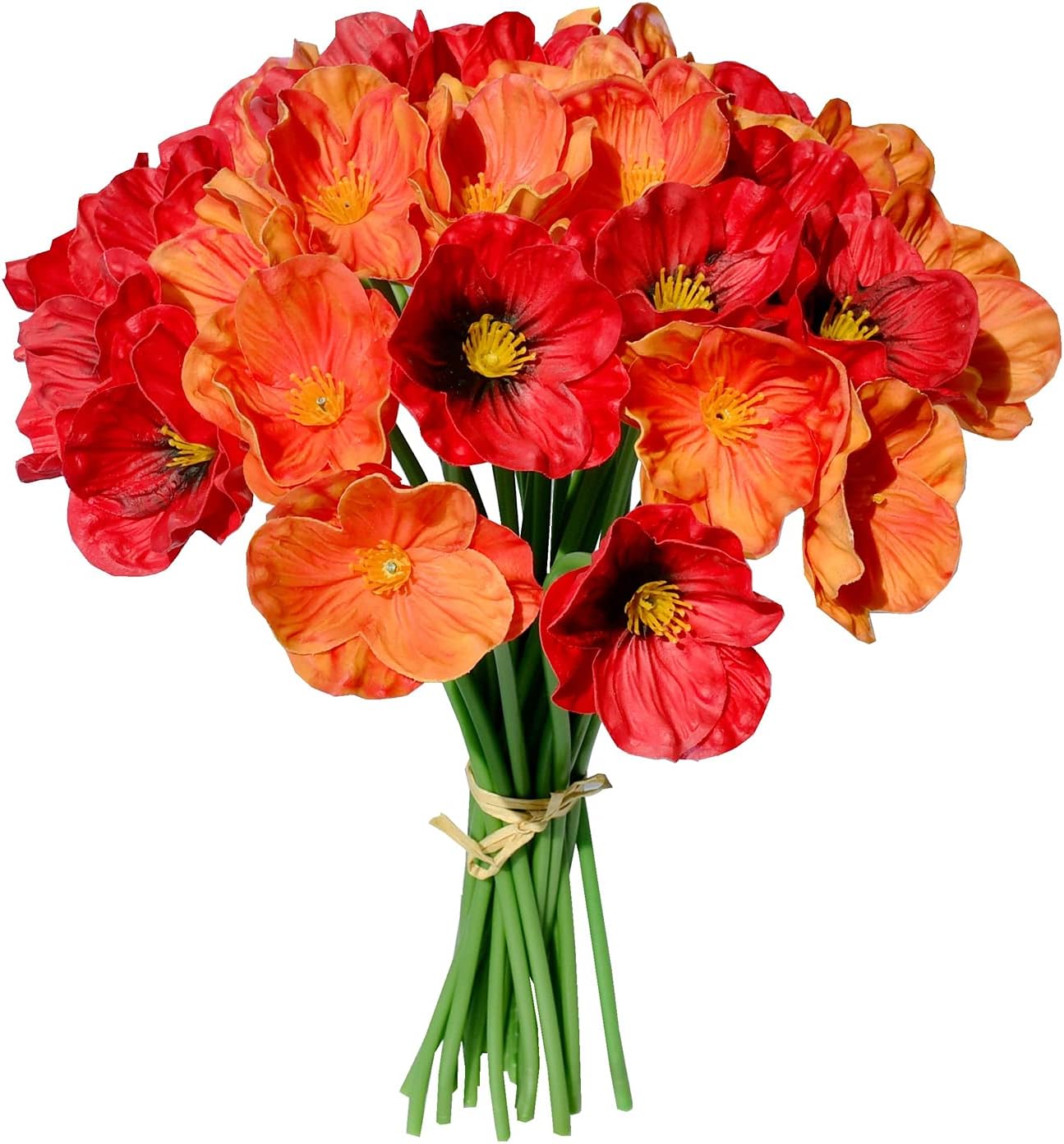 Mandy's PU Red and Orange Poppy Artificial Flowers 30 Stems 11.6" Realistic Faux Flowers for Thanksgiving and Christmas Decorations Wedding Centerpiece Home Decor DIY Arrangements