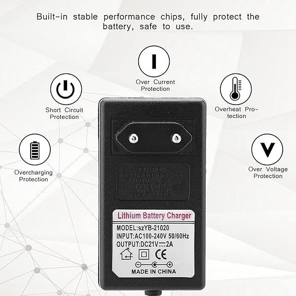 Buachois Cargador de Batería de Lones de Litio, AC DC 21V 2A (100-240V) Adaptador de Fuente de Alimentación de Carga Segura con Núcleo de Cobre Grueso Aleación para Coches de Equilibrio (Enchufe EU) - 2