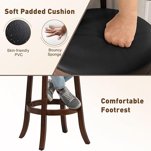 Miniatura 5 de Giantex Juego de 2 taburetes de bar giratorios de 30.5 pulgadas de altura de barra con respaldo ergonómico, asiento acolchado suave, patas de madera