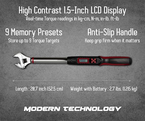Miniatura 8 de Tools Adaptador de par de ángulo digital de 12 pulgada, 12.5-250.7 ft-lbs (17-340 N-m) rango de par, rango de ángulo de 1-360, LED y zumbador,