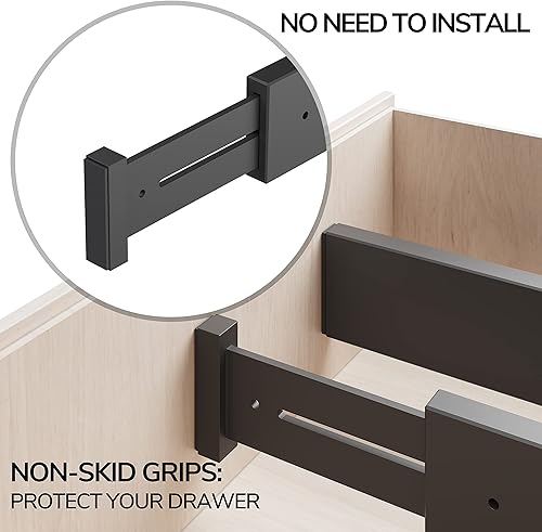 Miniatura 4 de BAMEOS Separadores de cajones de bambú, organizadores expandibles para cocina, dormitorio, baño, aparador, oficina, paquete de 4