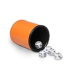 Felt Lined Dice Cup Set Orange PU Leather Dice Rolling Cup with 5 Standard Dot Dices Quiet Shaker for Farkle Yahtzee Bar Party Family Games Play