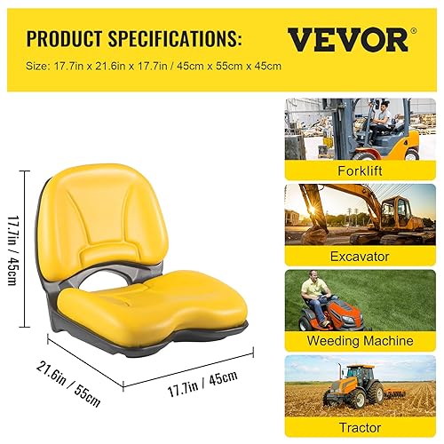 Miniatura 7 de VEVOR Asiento universal para tractor respaldo alto industrial asiento de carretilla elevadora con marco de acero con agujero de drenaje repuesto de