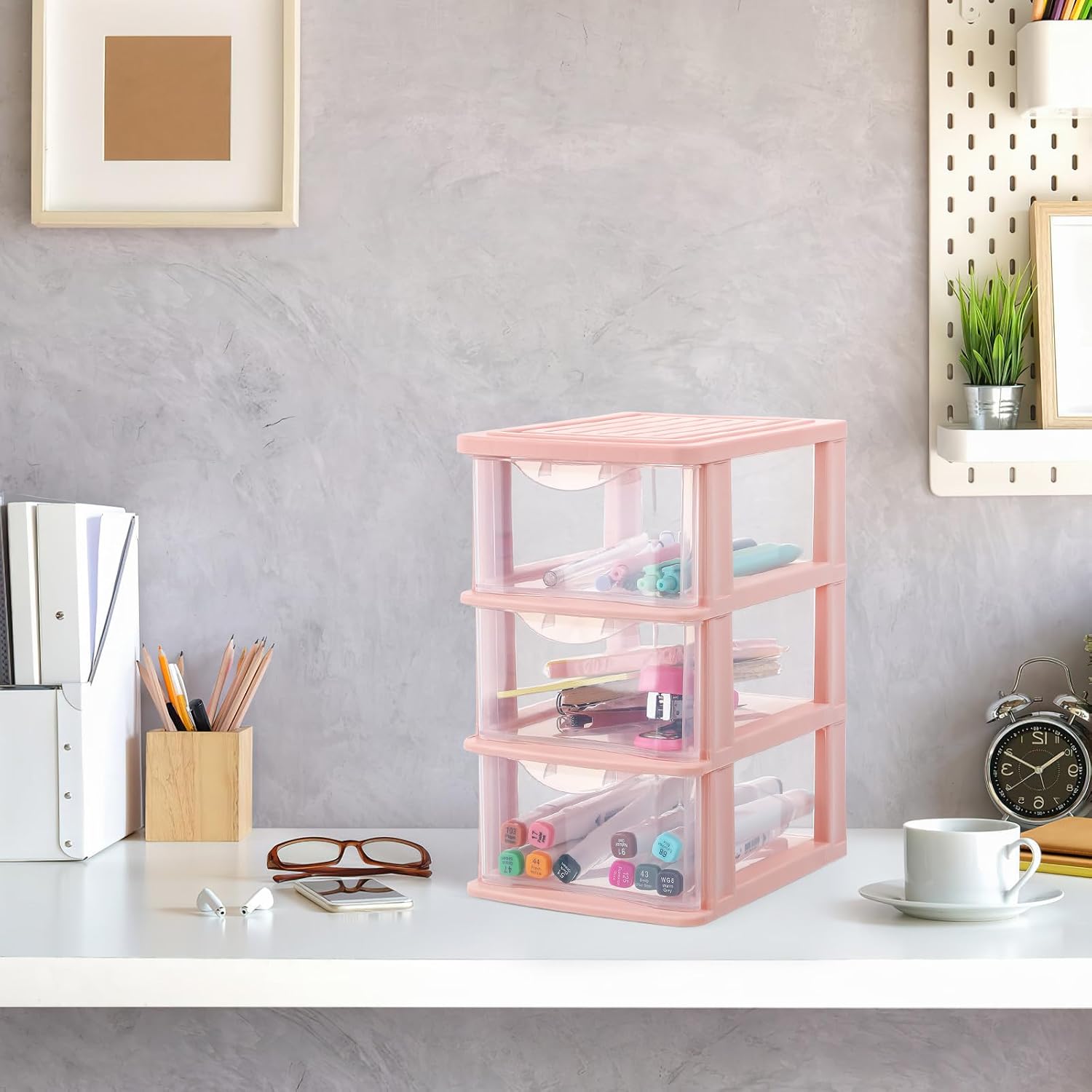 Ipetboom Transparent Desktop Storage Box Drawer Organizer Plastic Cosmetic Storage Case 9.05X6.88X5.31In for Home Office Dorm with Clear Design