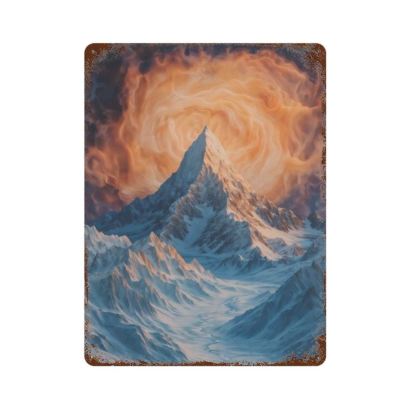 Surreal Snowy Mountain Rusty Metal Tin Sign 15.7"x11.8", Ideal for Pub, Kitchen And Man Cave Decor