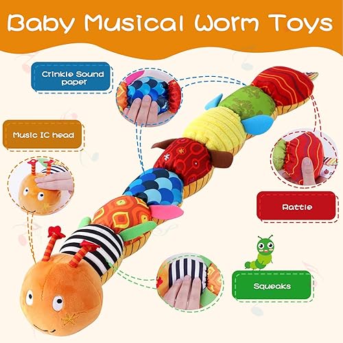 Miniatura 9 de Juguete musical de peluche para bebé, sonajeros arrugados y mordedores, juguetes sensoriales infantiles de 0 a 6 meses, juguetes de peluche para el