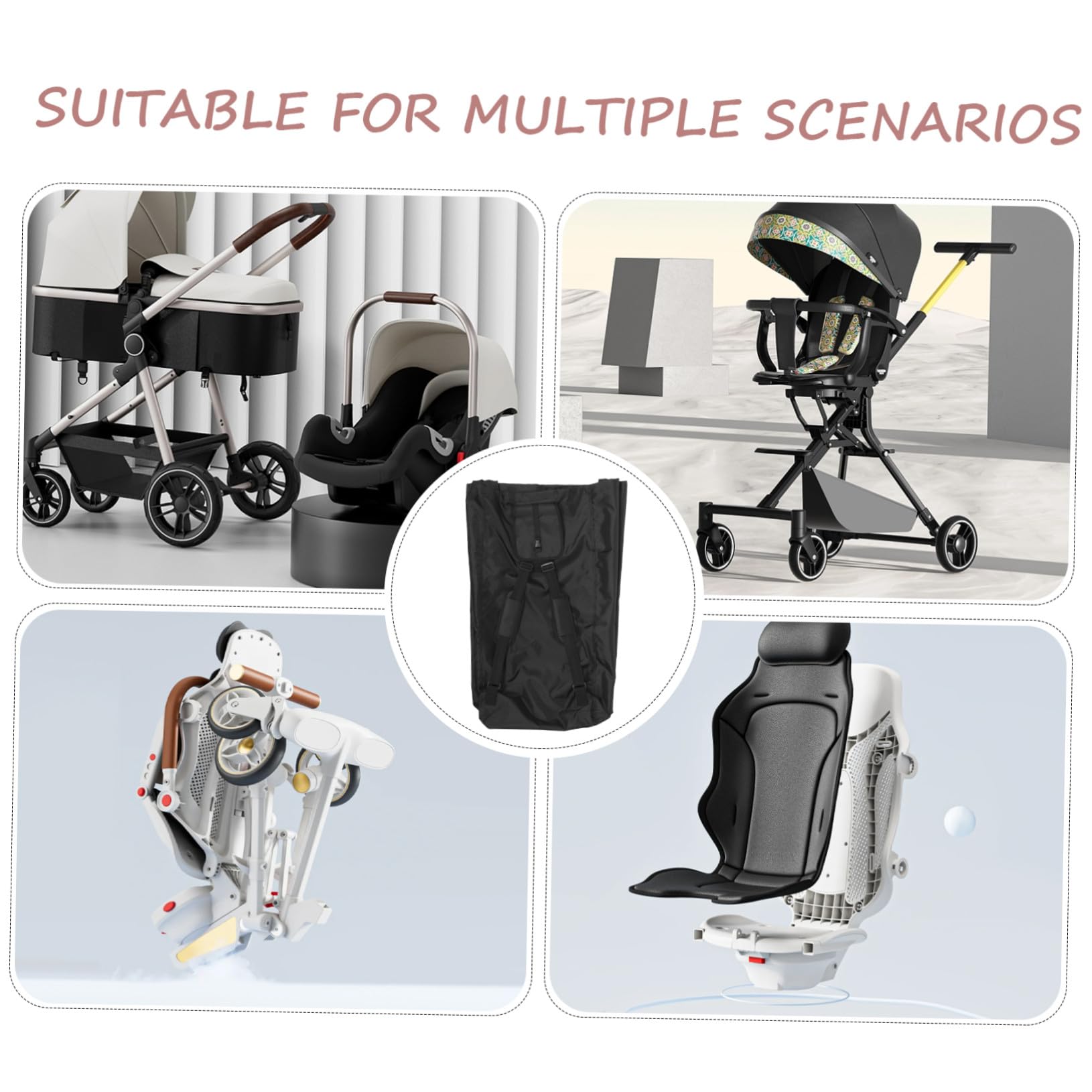 UPKOCH Borsa Portaoggetti per Passeggino Organizer da Viaggio Tasche Multiple Spallacci Regolabili e Tasca Laterale per Borraccia o Ombrello