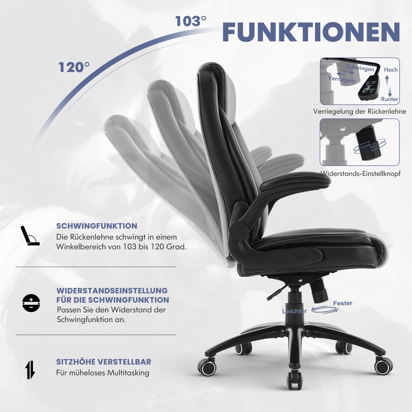COLAMY Ergonomischer Bürostuhl, Office Bürostuhl Ergonomisch, 360° Drehung Chefsessel Schreibtischstuhl mit Hochklappbaren Armlehnen, Verstellbarer Rückenlehne, Höhe & Kippspannung, Schwarz