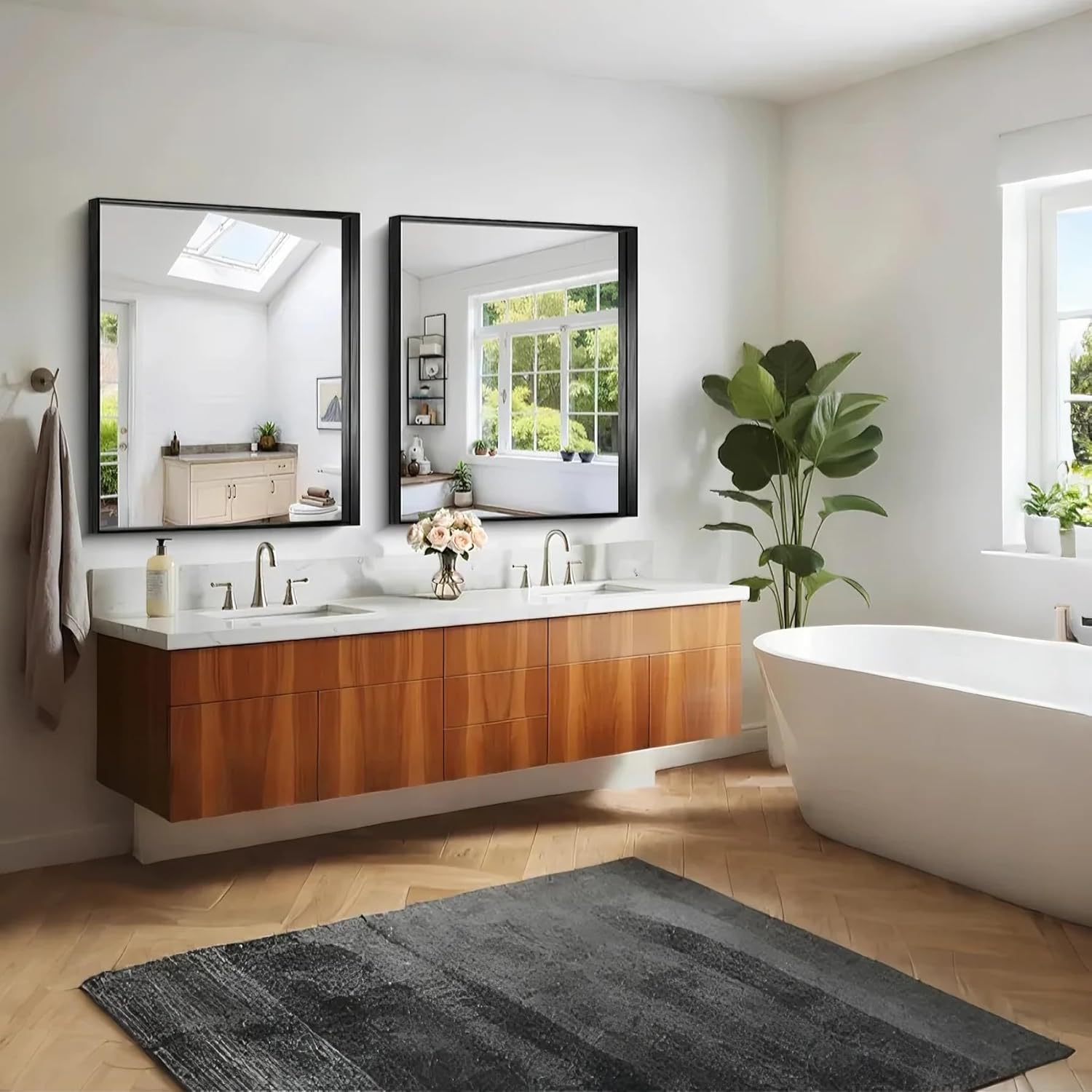 CIRCUMI Black Bathroom Mirror, 30"x36" Rectangular Mirror with Deep Metal Frame, Brushed Finish, Tempered Glass, Mirror for Wall, Oversink, Bedroom, Installed Vertically/Horizontally, Crystal-Clear - Image 5