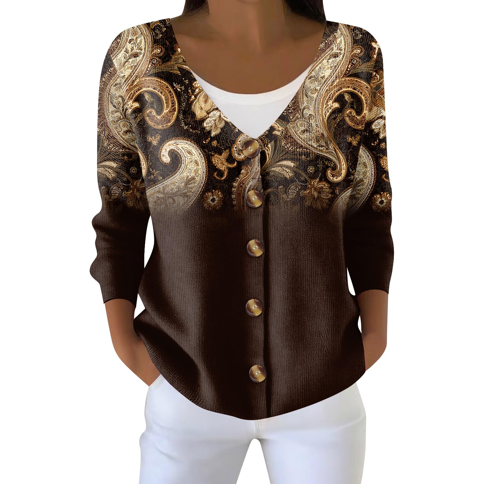 Cardigan Sweaters for Women V Neck Button Down Sweaters Oversized Knit Tops Fall Winter Long Sleeve Outwear Clothes