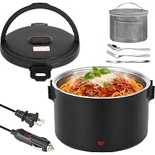 100W Electric Lunch Box for Adults, 1.5L Heated Lunch Box Food Warmer with 304 Stainless Steel Container, Portable Lunch Warmer for Work, Car, Truck, Office, Travel, 12V/24V/110V, Black