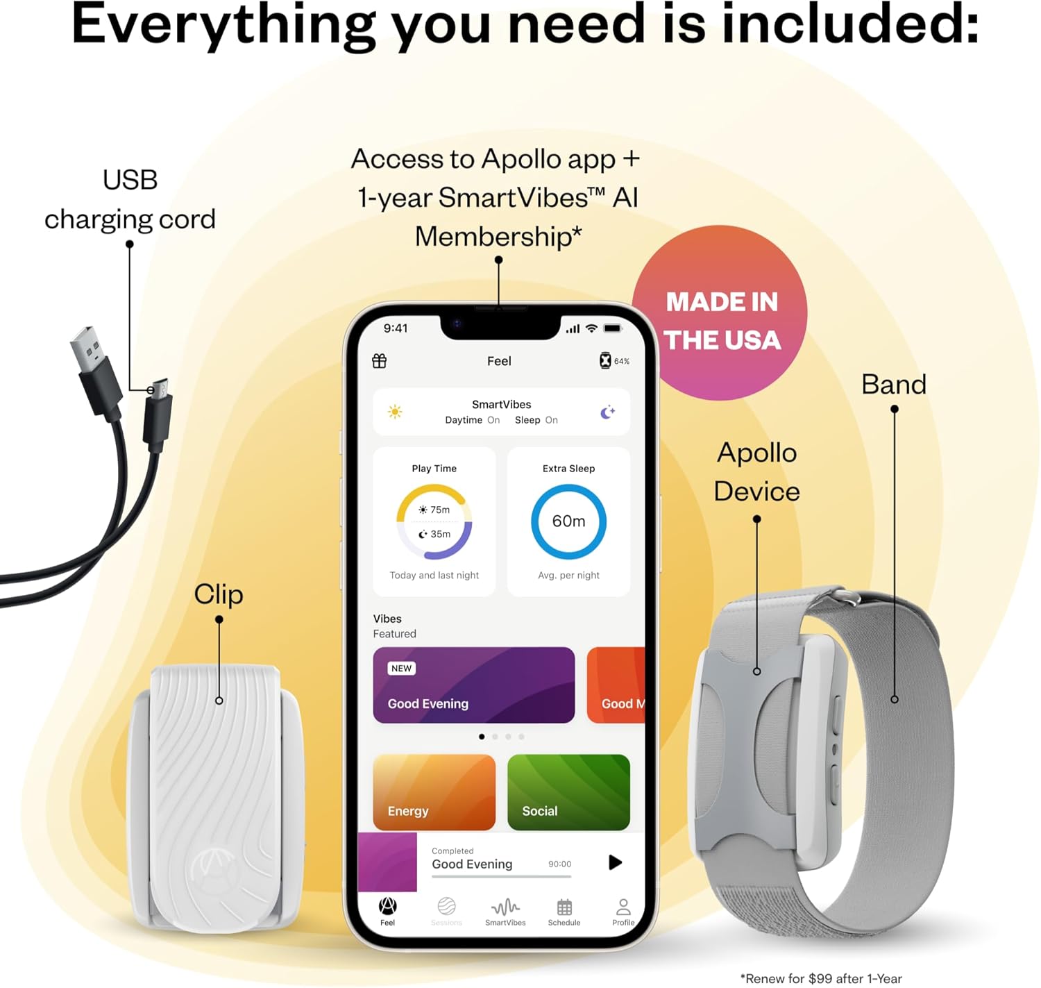 Apollo Neuro Wearable & 12-Month SmartVibes AI Membership - Sleep Aid & Stress Relief Device (Rose)