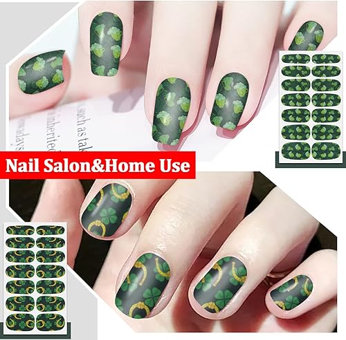 Miniatura 3 de SILPECWEE 16 hojas de envolturas de uñas del día de San Patricio para mujer calcomanías de esmalte de uñas de gel tiras de uñas de tréboles duendes