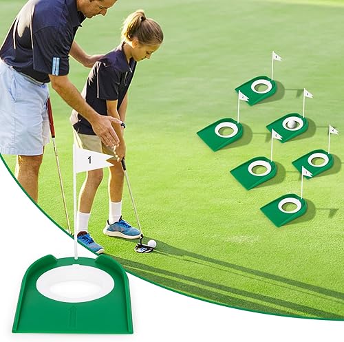 Miniatura 13 de Hooqict Taza de golf y bandera para práctica en interiores, ayudas de entrenamiento de plástico para niños y adultos, para interiores y exteriores
