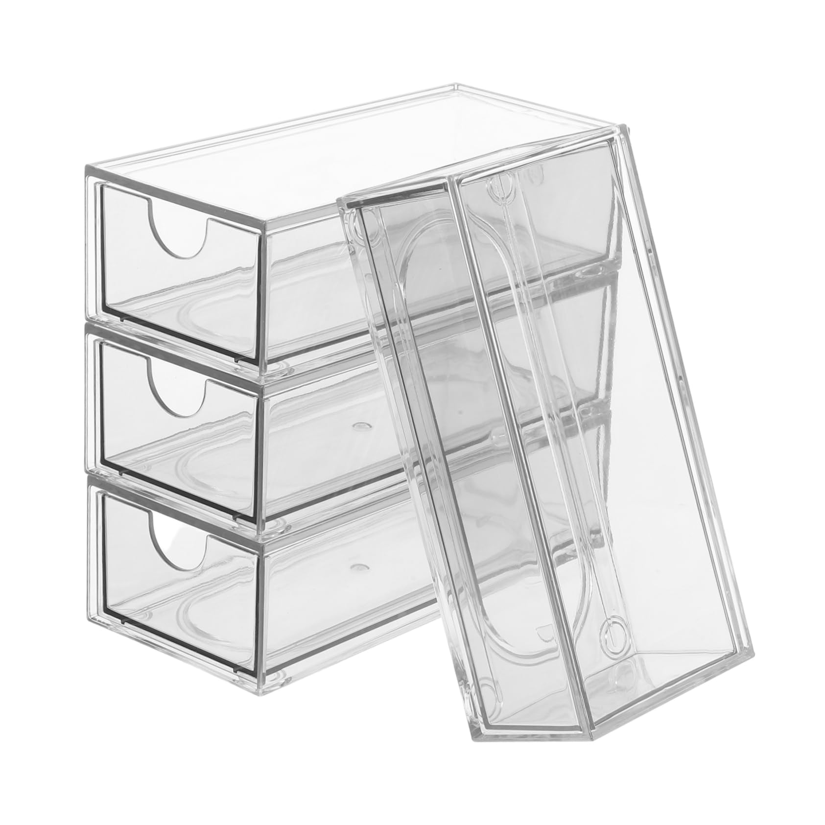 TEHAUX Organizer 4 Cassetti Impilabili, Grande Capacità 4 Pezzi in Plastica Trasparente Resistente alla Deformazione per Chioma per Ufficio e Scrivania