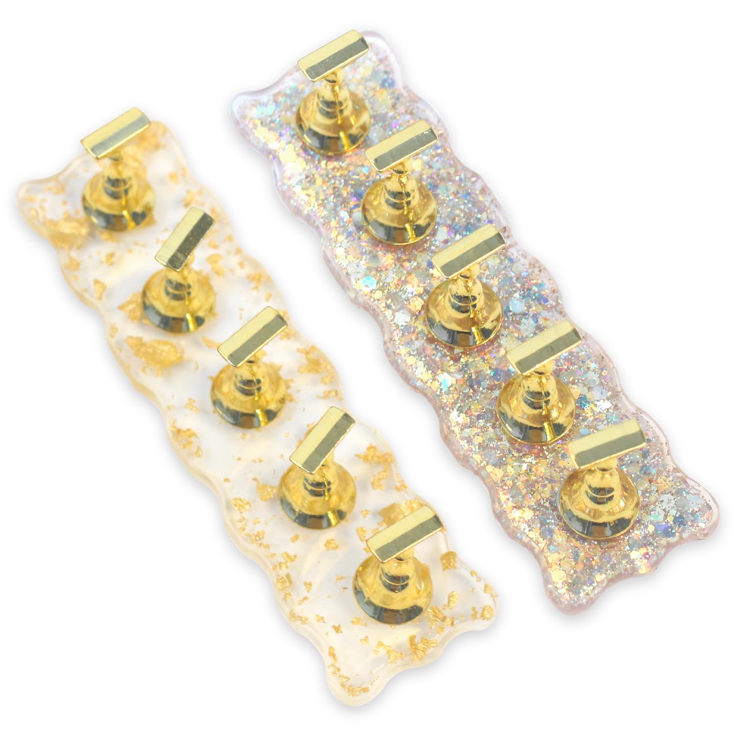 2 Set Glitter Nail Stand for Press on Nails Shinny Sequins Nail Holder for Painting Nails Magnetic Nail Display Stand Fake Nail Hand Acrylic Practice Nail Tips Manicure Tools